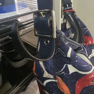 Coach Legacy Heritage Signature C Print Duffle bag in navy blue & red and white